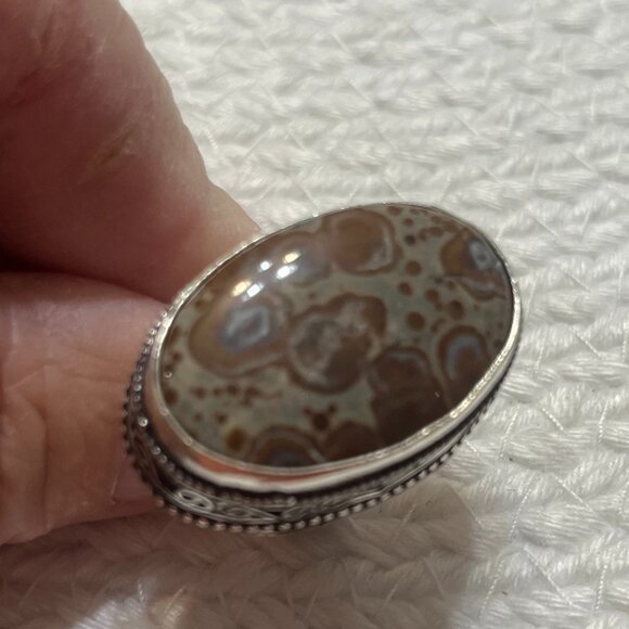 Impressive ASTEROID JASPER Handmade Sterling 925 Ring Size 7.5 #426D - Picture 1 of 3